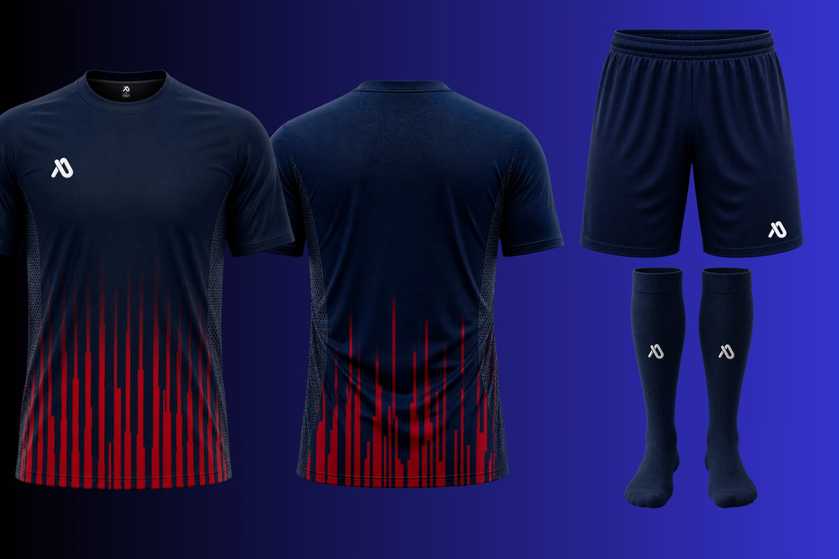 Navy Blau/Rot Trikot Set